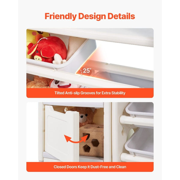 Serve with heart Toy Storage with Bookshelf 4-Tier Large Toy Storage Organizer with 10 Plastic Movable Bins Cubby Cabinet with Bookshelf and Drawing Board for Study Room Playroom Classroom Nursery Focus on quality