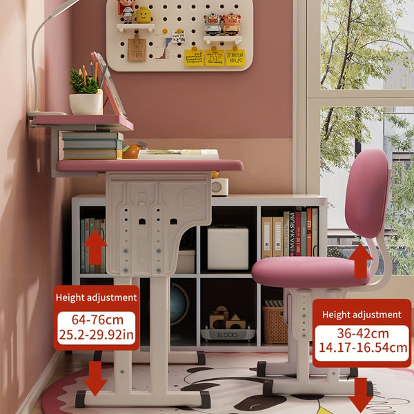 High-quality Children'S Table And Chair Set, Height-adjustable, Ergonomic, Suitable For Children Aged 3-18 Years, Elementary School Students And Adolescents, Gray, Blue, Pink Colors Available