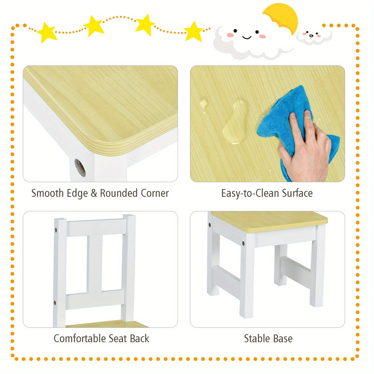 GIANTEX 4pcs Kids Wooden Activity Table & Chairs Set w\u002FStorage Bench Study Desk Natural
