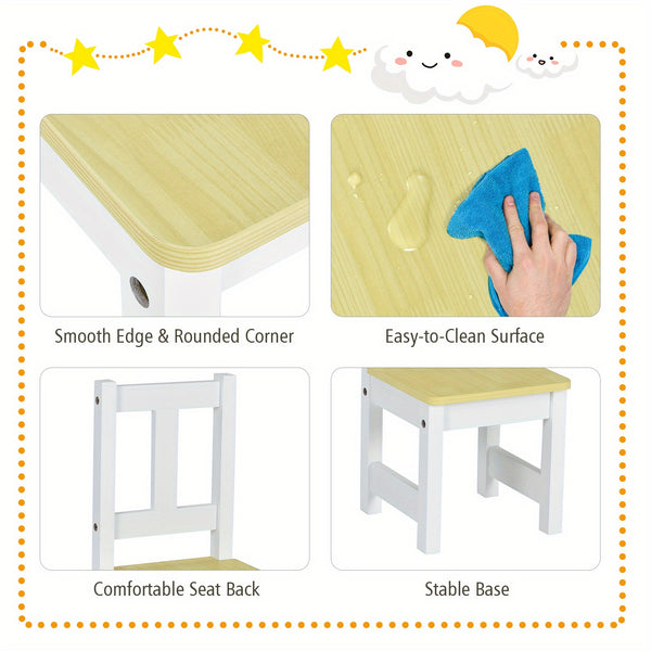 GIANTEX 4pcs Kids Wooden Activity Table & Chairs Set w\u002FStorage Bench Study Desk Natural