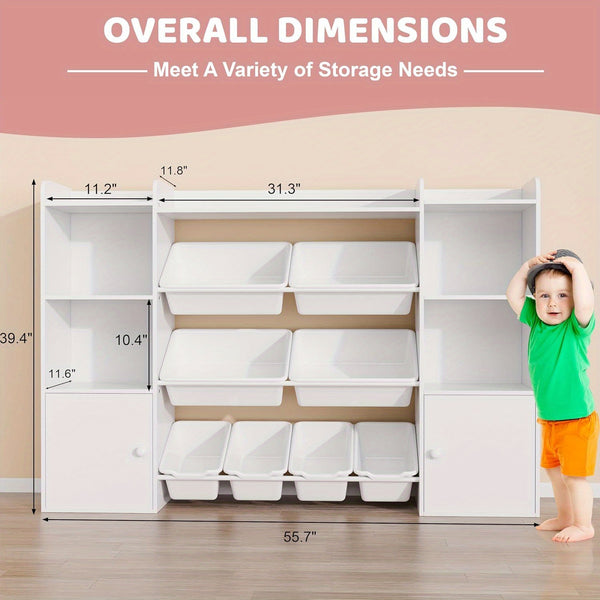 Kids Toy Storage Organizer W\u002F 8 Removable Toy Bins, 4-Tier Toy Organizers W\u002F 6 Storage Cubbies, Kids Bookshelf and Toy Storage for Playroom, Bedroom, Kids Room, Classroom