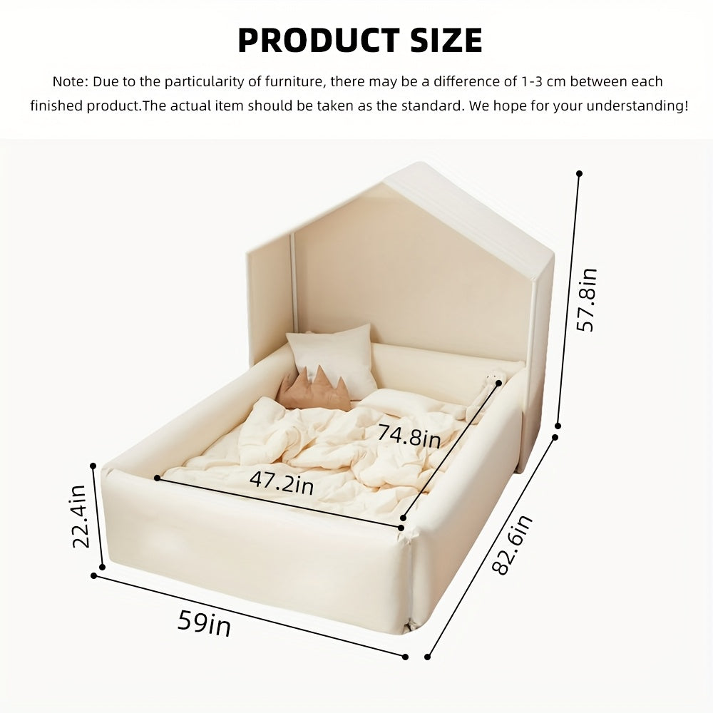Indoor Playhouse Bed with Soft Sponge Guardrail - Portable White Tent-like Playpen, Baby- Fence for &, Easy-to-Assemble Bed Frame for, Non-Wood Durable Children's Bed Surround