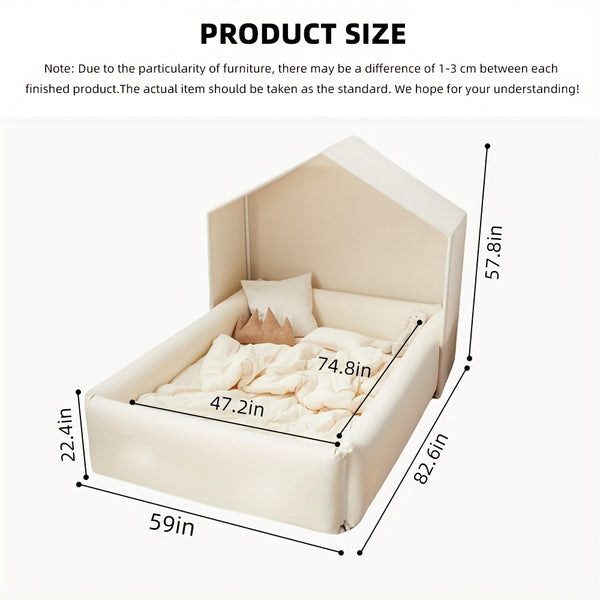 Indoor Playhouse Bed with Soft Sponge Guardrail - Portable White Tent-like Playpen, Baby- Fence for &, Easy-to-Assemble Bed Frame for, Non-Wood Durable Children's Bed Surround