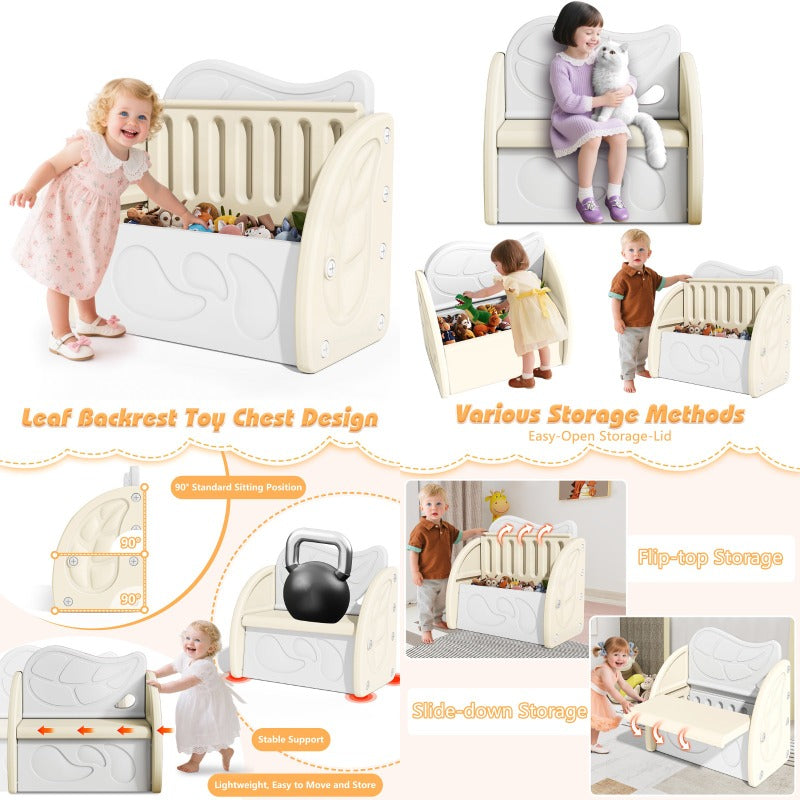 Plastic Toy Storage Organizer with Bench & Leaf Backrest, Playroom Furniture, Playroom Organization, Storage Bins, Toy Box, Toy Storage Box, Toybox, Playroom Must Haves, Small Space Organization, Toy Cabinet, Toy Container, Toy Organiser, Toy Storge