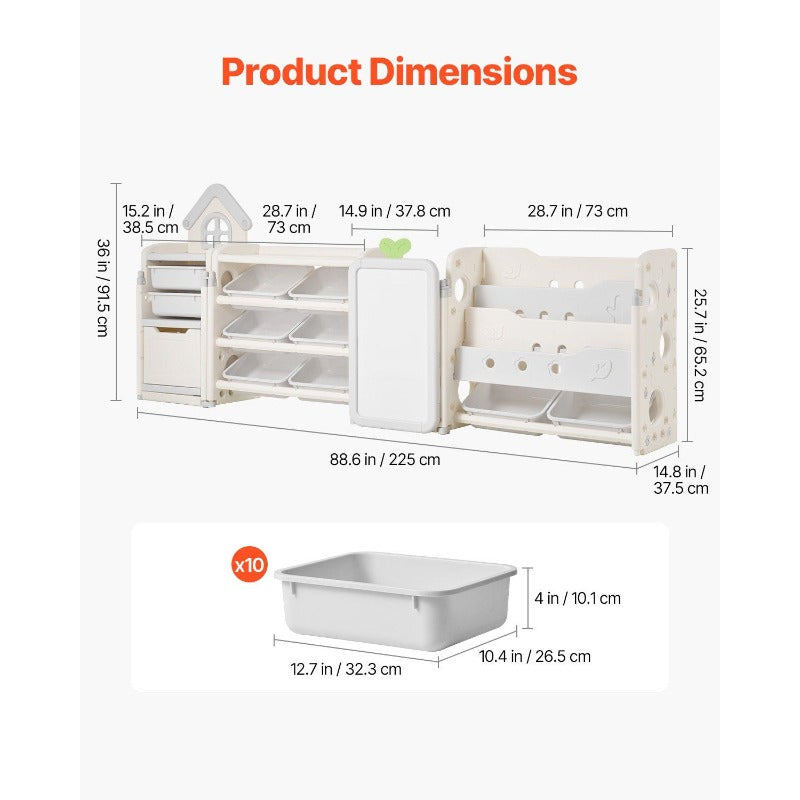 Serve with heart Toy Storage with Bookshelf 4-Tier Large Toy Storage Organizer with 10 Plastic Movable Bins Cubby Cabinet with Bookshelf and Drawing Board for Study Room Playroom Classroom Nursery Focus on quality