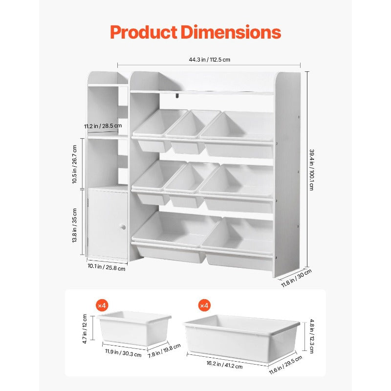 Quality Assurance Toy Storage and Bookshelf 4Tier Toy Storage Organizer with 8 Flexible Plastic Bins Cubby Cabinet with Bookshelf for Study Room Bedroom Playroom Classroom Nursery White Currently on sale