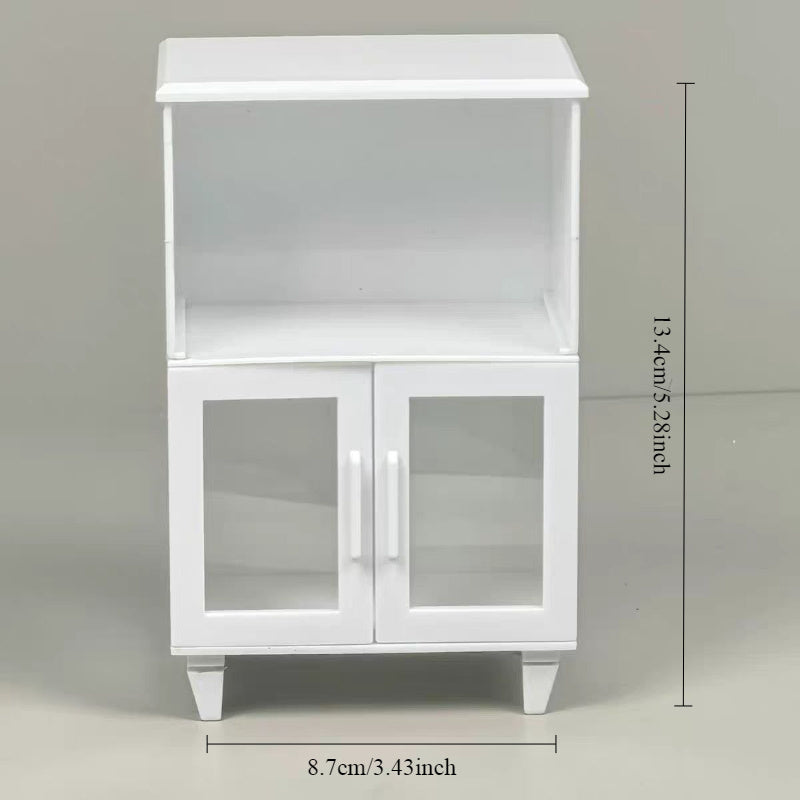 A Miniature Two-Tier Cabinet Model with Modern White Features, Designed for Playhouses, Suitable for Matching Scenes in Dollhouses.