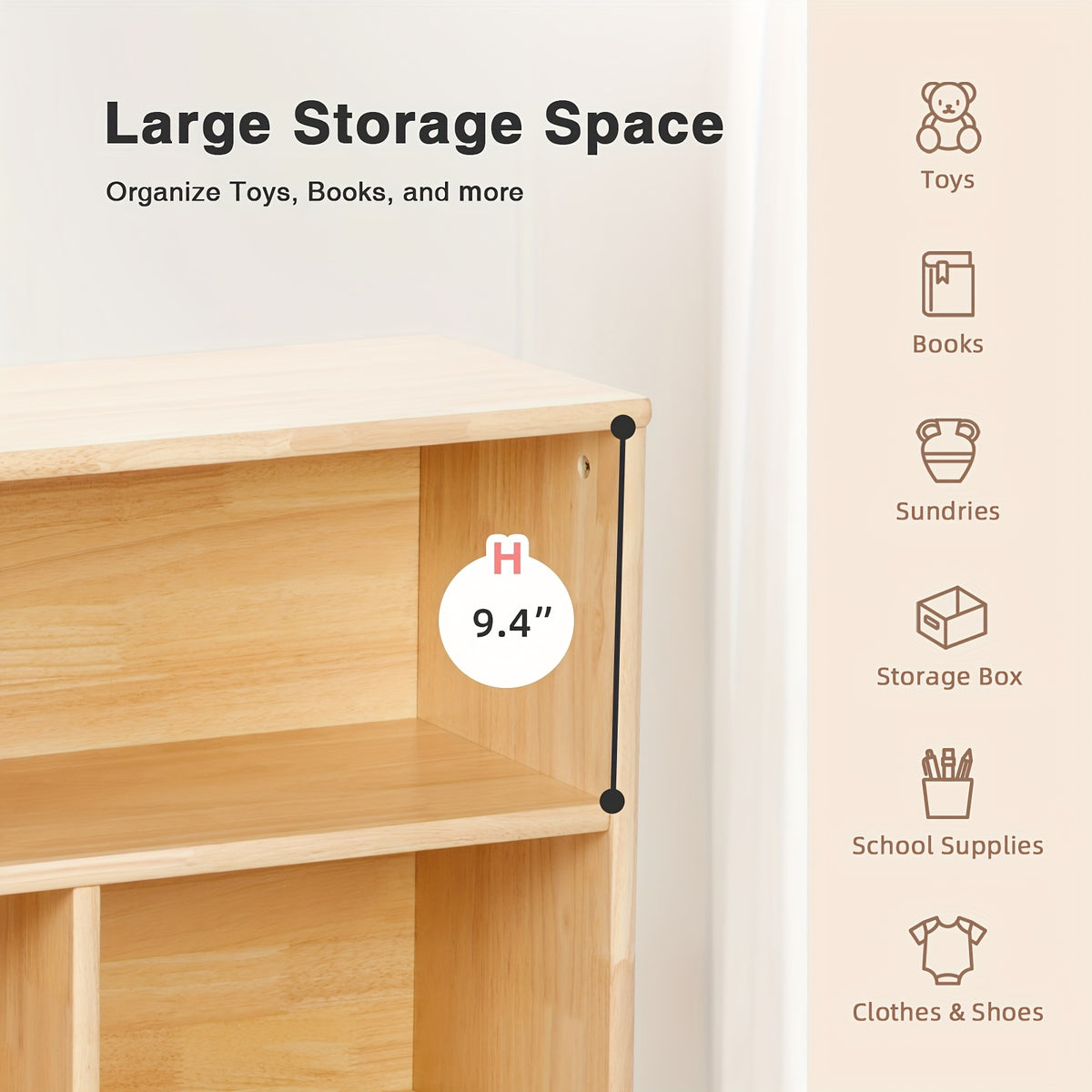 All Solid Rubber Wood Shelf - 5-Compartment 43.3\