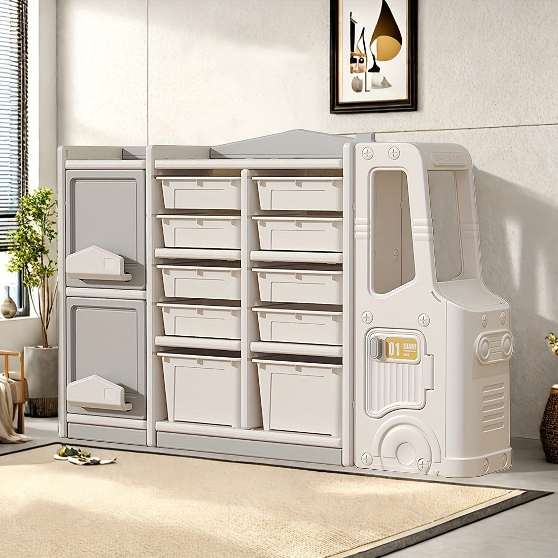 Bedroom Storage Cabinet, Miscellaneous Storage Rack, Large Capacity Classified Storage Rack, Decorative Storage Cabinet With 10 Storage Baskets And Two Enclosed Cabinets