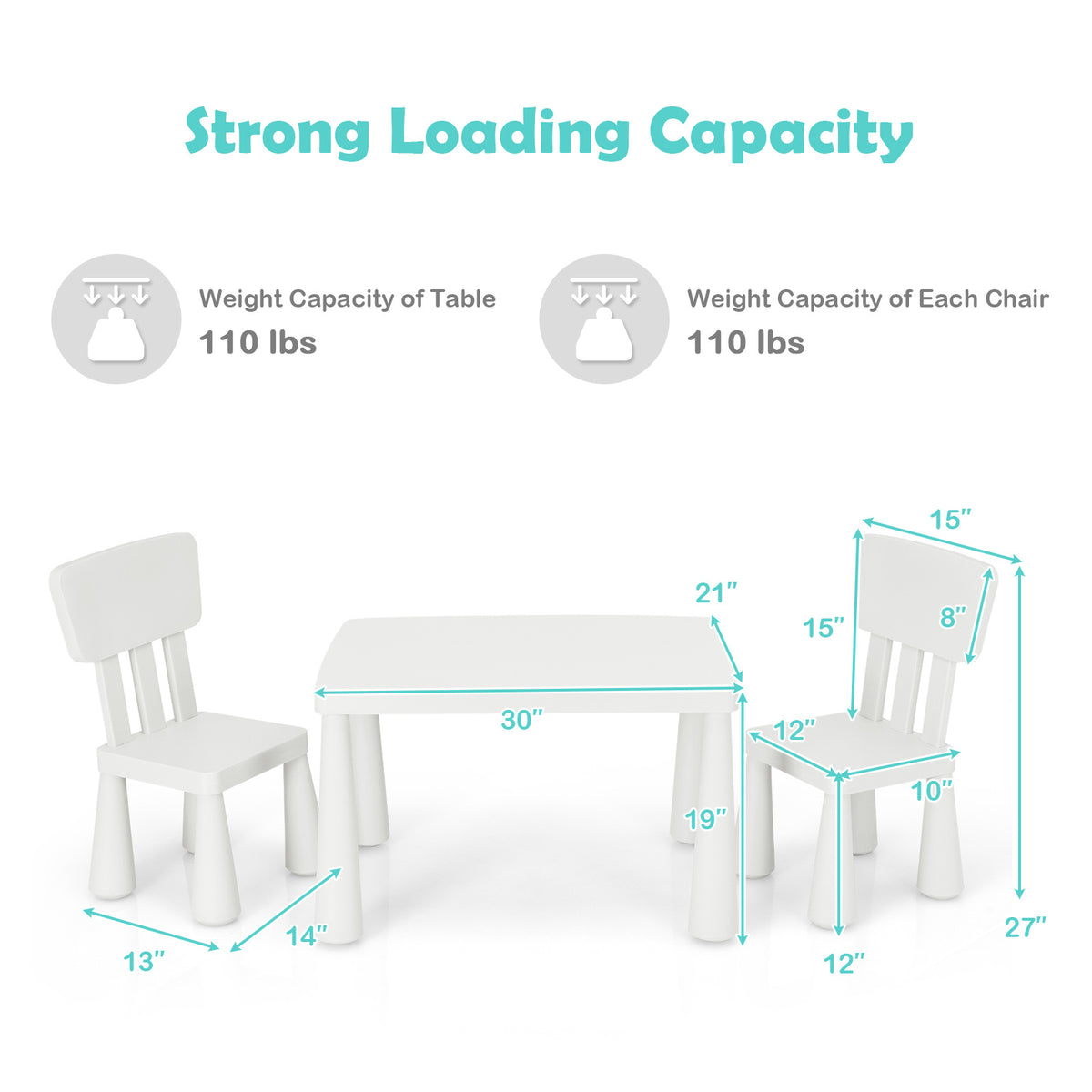 MULTIGOT 3pcs Kids Table and Chairs Set, Lightweight Plastic Children Activity Center for Reading, Writing, Painting, Snack Time, Kids Furniture Art Study Desk & Chairs Set for -7