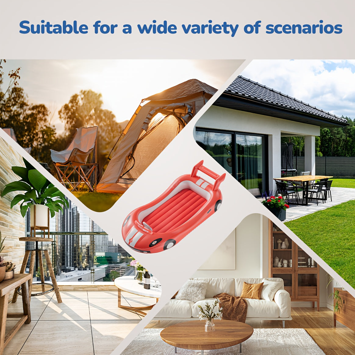 Inflatable Kids Bed with Sides - Race Car Design Portable Travel Bed with Hand Pump, Durable Plastic Construction & Safety Rails, Indoor\u002FOutdoor Air Mattress for Camping, Hotels, Home Use - No Assembly Required, Lightweight & Easy Setup