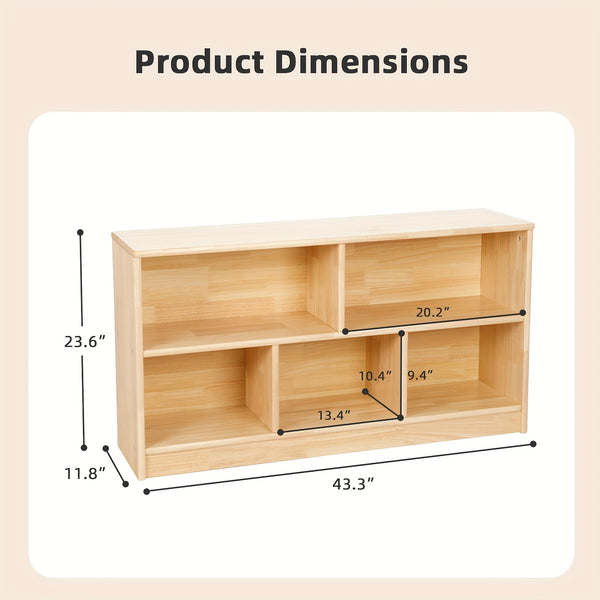 All Solid Rubber Wood Shelf - 5-Compartment 43.3\
