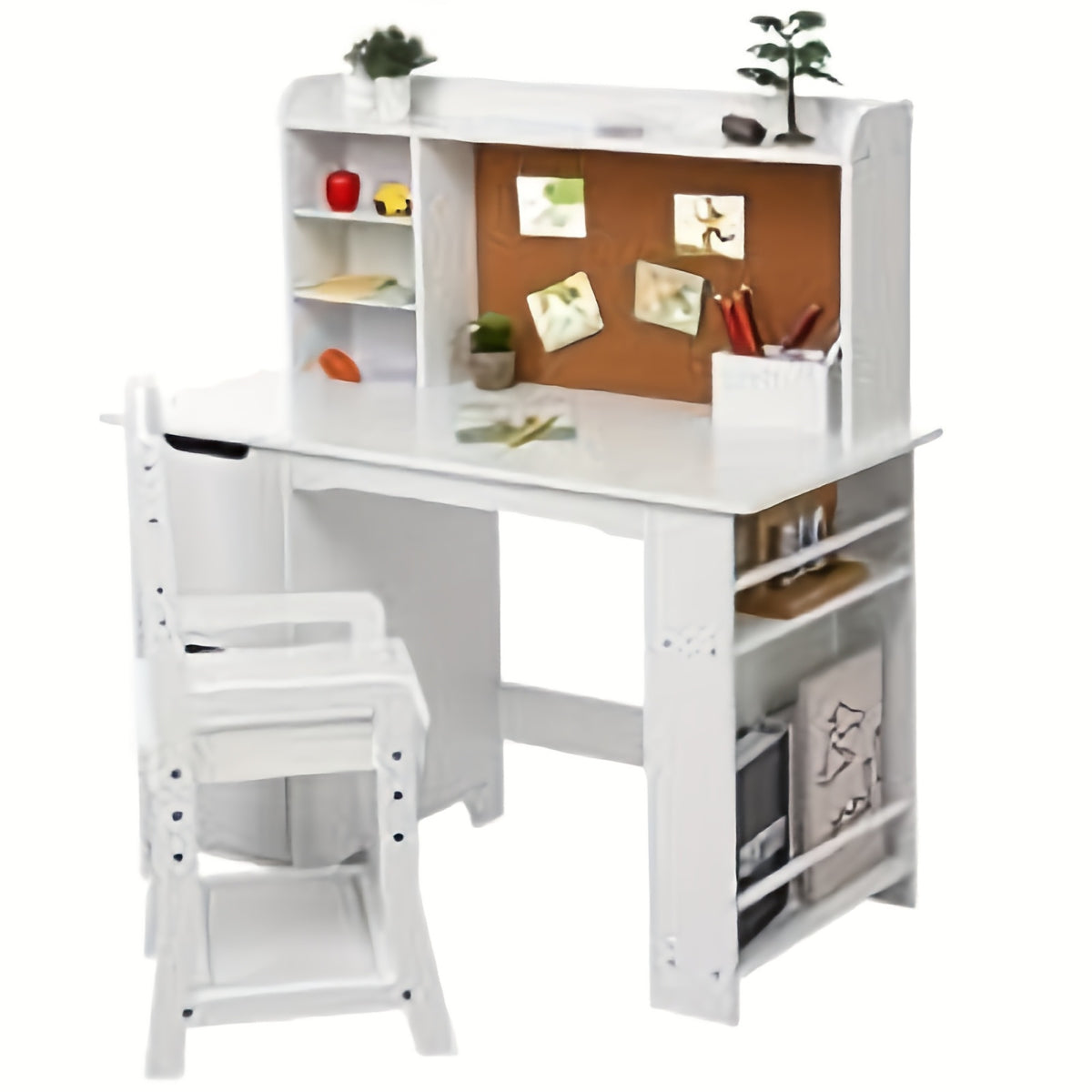 GAOMON Study Desk And Chair Set, Wooden School Learning Table With Storage, Hutch And Bulletin Board, Children Computer Desk With Chair, Small Toddler Desk For Home, School, White