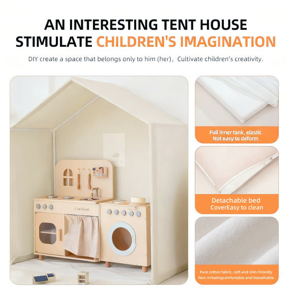 Indoor Playhouse Bed with Soft Sponge Guardrail - Portable White Tent-like Playpen, Baby- Fence for &, Easy-to-Assemble Bed Frame for, Non-Wood Durable Children's Bed Surround