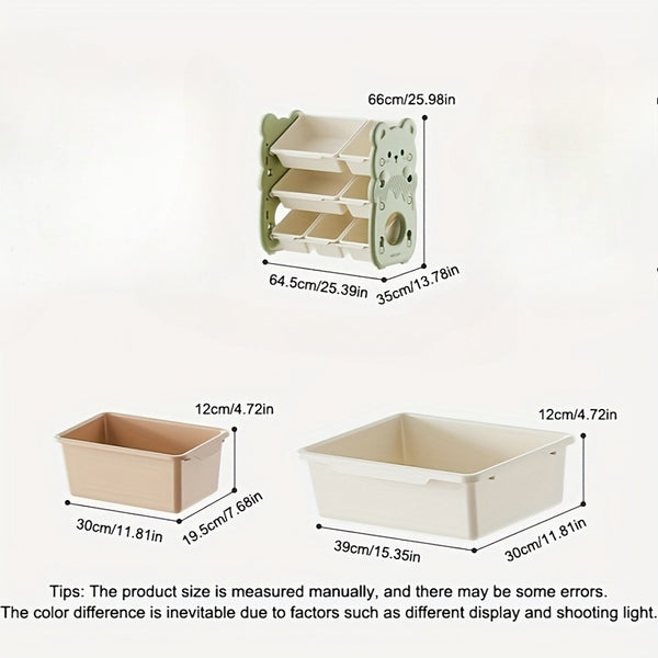 3-Tier White Plastic Organizer - Heavy-Duty Stackable Shelf with Multiple Bins, Space-Saving Modern Furniture for Playroom,, Bedroom - - Design, Easy Assembly (No Tools), Compact Bookcase &