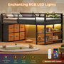 Storage Loft Bed With LED Metal Twin Loft Bed With 6 Storage Drawers & Open Shelves | LED Lights, 15\