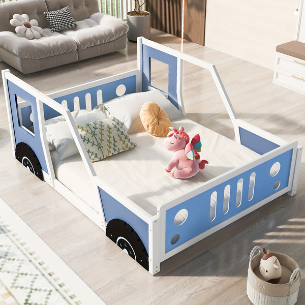 Bellemave Full Size Car Bed with Headboard & Footboard, 4-Side Rails - Sturdy Wood & MDF Construction, Blue Race Car Design Bed Frame with Safety Rails, Easy Assembly, No Box Spring Needed, Modern Bedroom Furniture & Teens (Ages 6+) - Durable Bed fo
