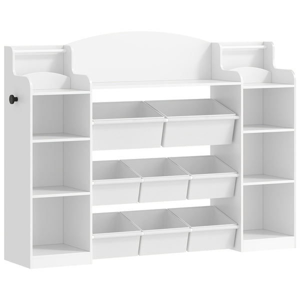 Kids Bookshelf, Toy Storage Organizer, Toy Shelf with 8 Storage Bins, 4-Tier Toddler Bookshelf for Children's Room, Bedroom, Playroom, Living Room, Study Room, Nursery White
