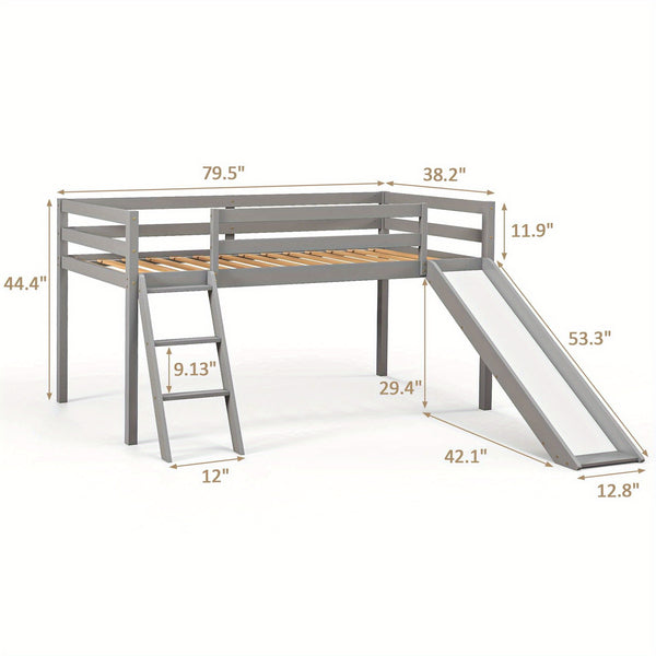 Wooden double-decker loft bed with ladder and storage space, suitable for Youngsters and Youngsters