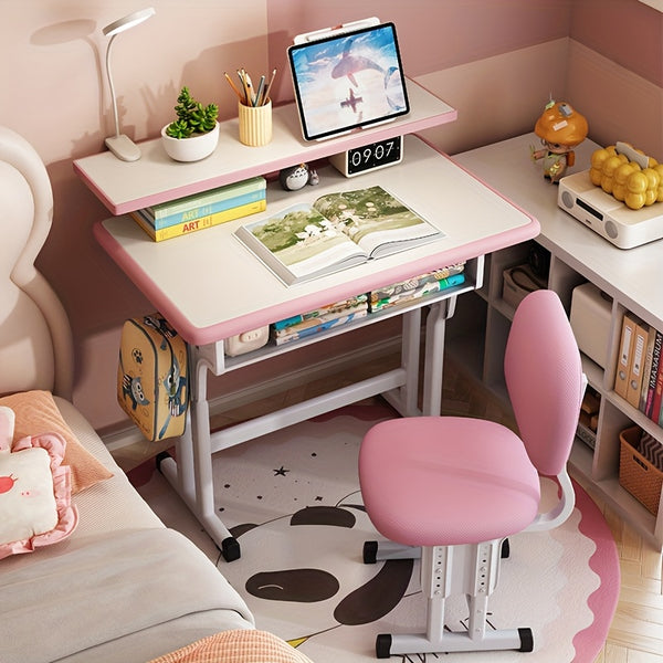 A Height-adjustable Children'S School Study Table And Chair Set, Ergonomically Designed, High-quality For Children, Elementary School Students And Teenagers Aged 3-18 Years Old, Suitable For Home, Classroom, Tutoring
