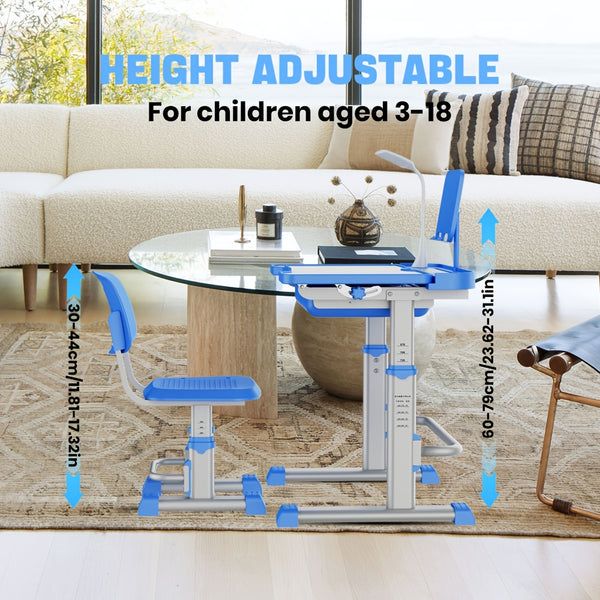 Study Table And Chair Set - Height-adjustable, Tilting Tabletop, Ergonomically Designed Table And Chair for Kids, Primary School Students And Teenagers Aged 3-18 Years (pink, Blue, Grey). Car Accessories, Christmas Gifts