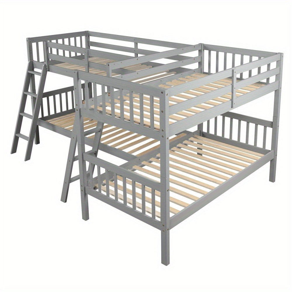 RIDFY L-Shaped Bunk Bed with Ladder, Twin Size-Gray