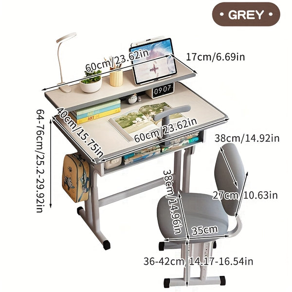 High-quality Children'S Table And Chair Set, Height-adjustable, Ergonomic, Suitable For Children Aged 3-18 Years, Elementary School Students And Adolescents, Gray, Blue, Pink Colors Available