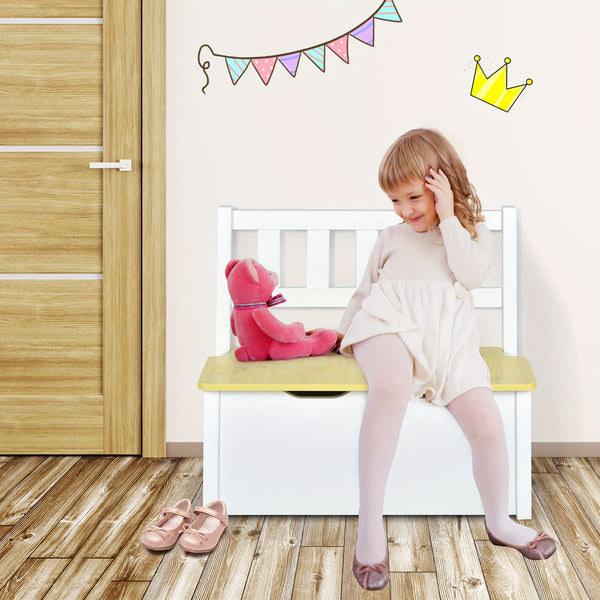 GIANTEX 4pcs Kids Wooden Activity Table & Chairs Set w\u002FStorage Bench Study Desk Natural