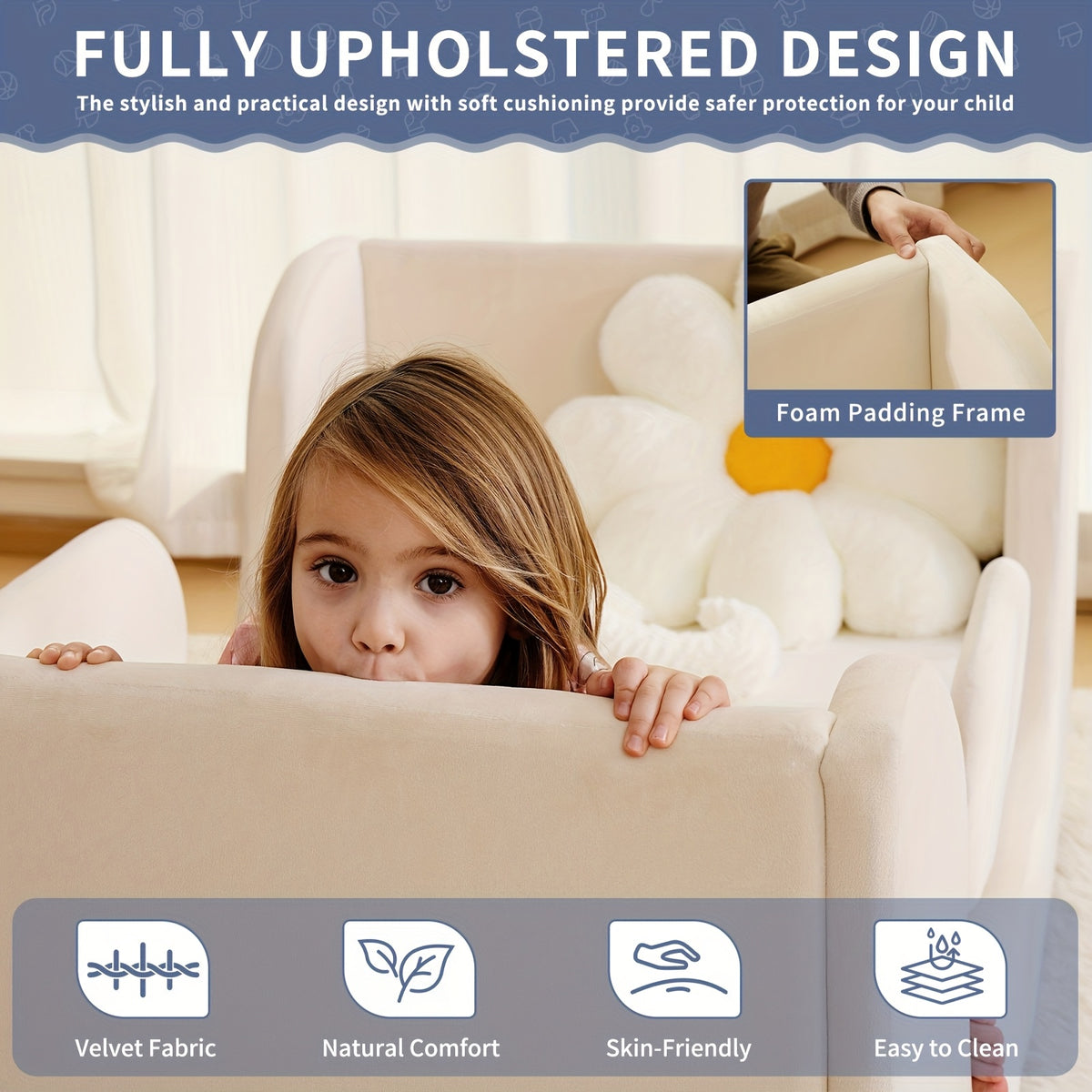 LILYPELLE Toddler Velvet Floor Bed, Child Bed For Kids With Extra Broad, Crib Size Toddler Bed, Velvet Bed Frame, Mat Is Not Included