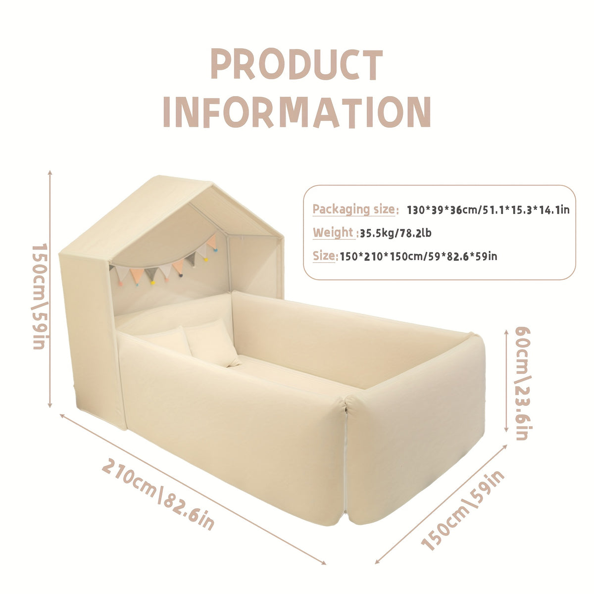 Portable Play Tent Bed with Detachable Canopy & Cushioned - Soft White Bed &, Indoor\u002FOutdoor Use, Sponge Guardrails - Bed Frame, Playhouse & Room