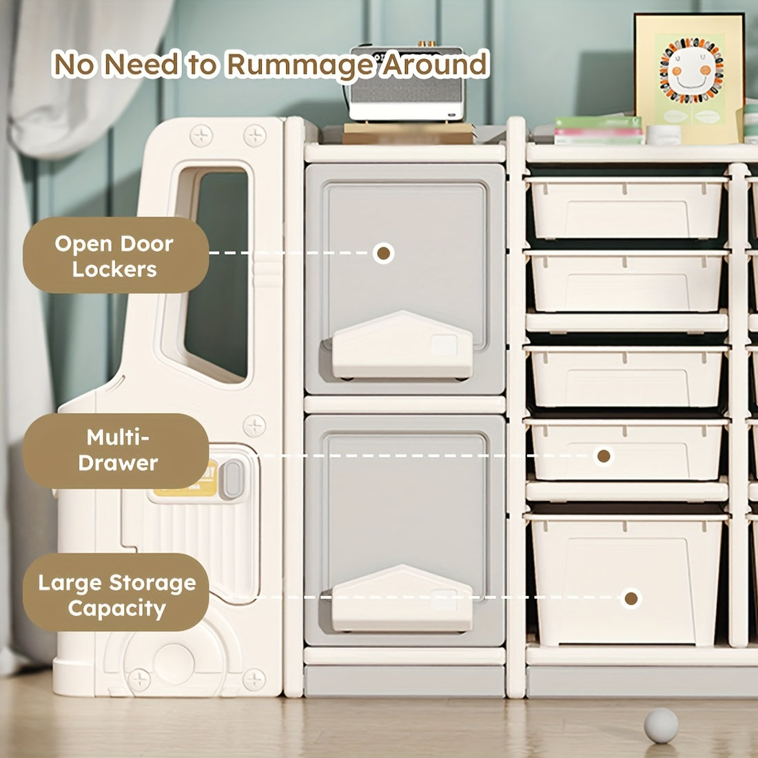 Bedroom Storage Cabinet, Miscellaneous Storage Rack, Large Capacity Classified Storage Rack, Decorative Storage Cabinet With 10 Storage Baskets And Two Enclosed Cabinets