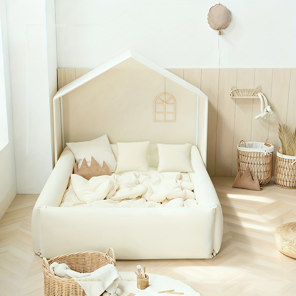 Indoor Playhouse Bed with Soft Sponge Guardrail - Portable White Tent-like Playpen, Baby- Fence for &, Easy-to-Assemble Bed Frame for, Non-Wood Durable Children's Bed Surround