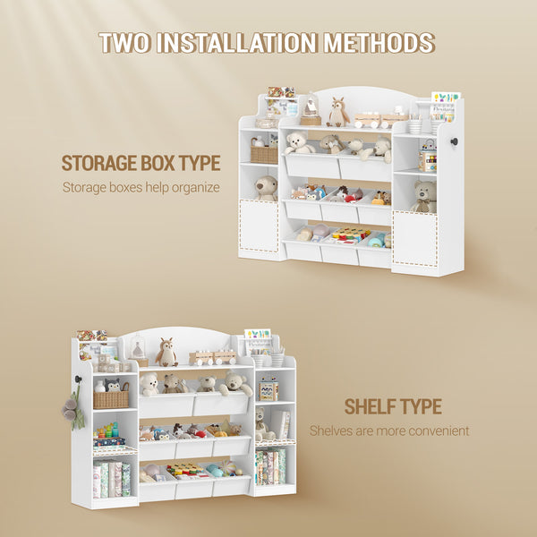 Kids Bookshelf, Toy Storage Organizer, Toy Shelf with 8 Storage Bins, 4-Tier Toddler Bookshelf for Children's Room, Bedroom, Playroom, Living Room, Study Room, Nursery White