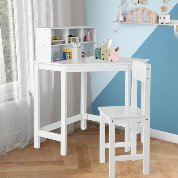 GOPLUS Study Desk And Chair Set, a Table Designed for Kids with a Chair, Hutch, And Storage, Perfect for Saving Space, Made with Sturdy Pine Wood Legs, Suitable for Children Aged 3 And Above.