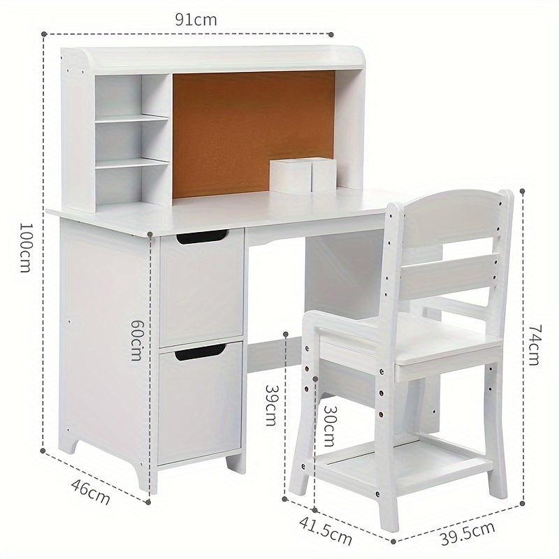 Kids Study Desk With Chair, Kids Desk And Chair Set For 3-8 Years Old, Wooden Study Desk With Open Shelf & Storage Cabinet, Student Computer Workstation & Writing Table For Home School Use