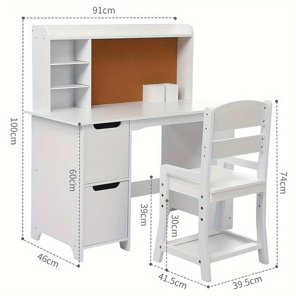 Kids Study Desk With Chair, Kids Desk And Chair Set For 3-8 Years Old, Wooden Study Desk With Open Shelf & Storage Cabinet, Student Computer Workstation & Writing Table For Home School Use