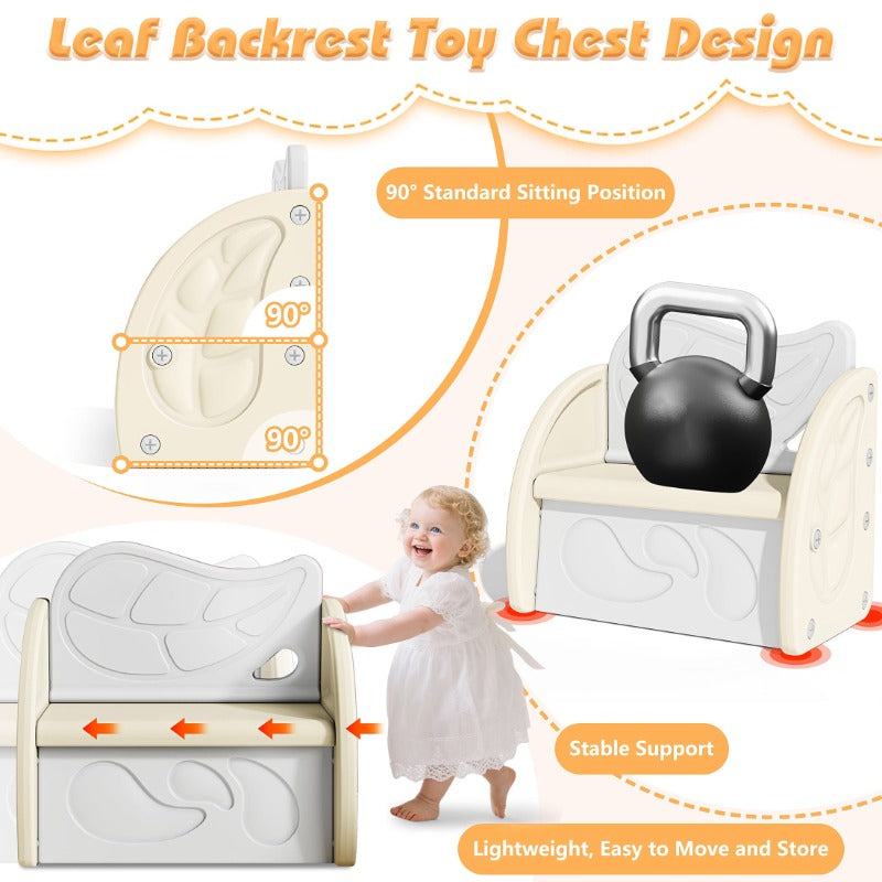 Plastic Toy Storage Organizer with Bench & Leaf Backrest, Playroom Furniture, Playroom Organization, Storage Bins, Toy Box, Toy Storage Box, Toybox, Playroom Must Haves, Small Space Organization, Toy Cabinet, Toy Container, Toy Organiser, Toy Storge