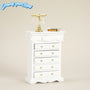 Miniature Dollhouse Furniture Durable Birch Miniature Dollhouse Furniture - 5-Drawer Storage Cabinet with Golden Handles, Retro Bedside Table, White & Golden Accents