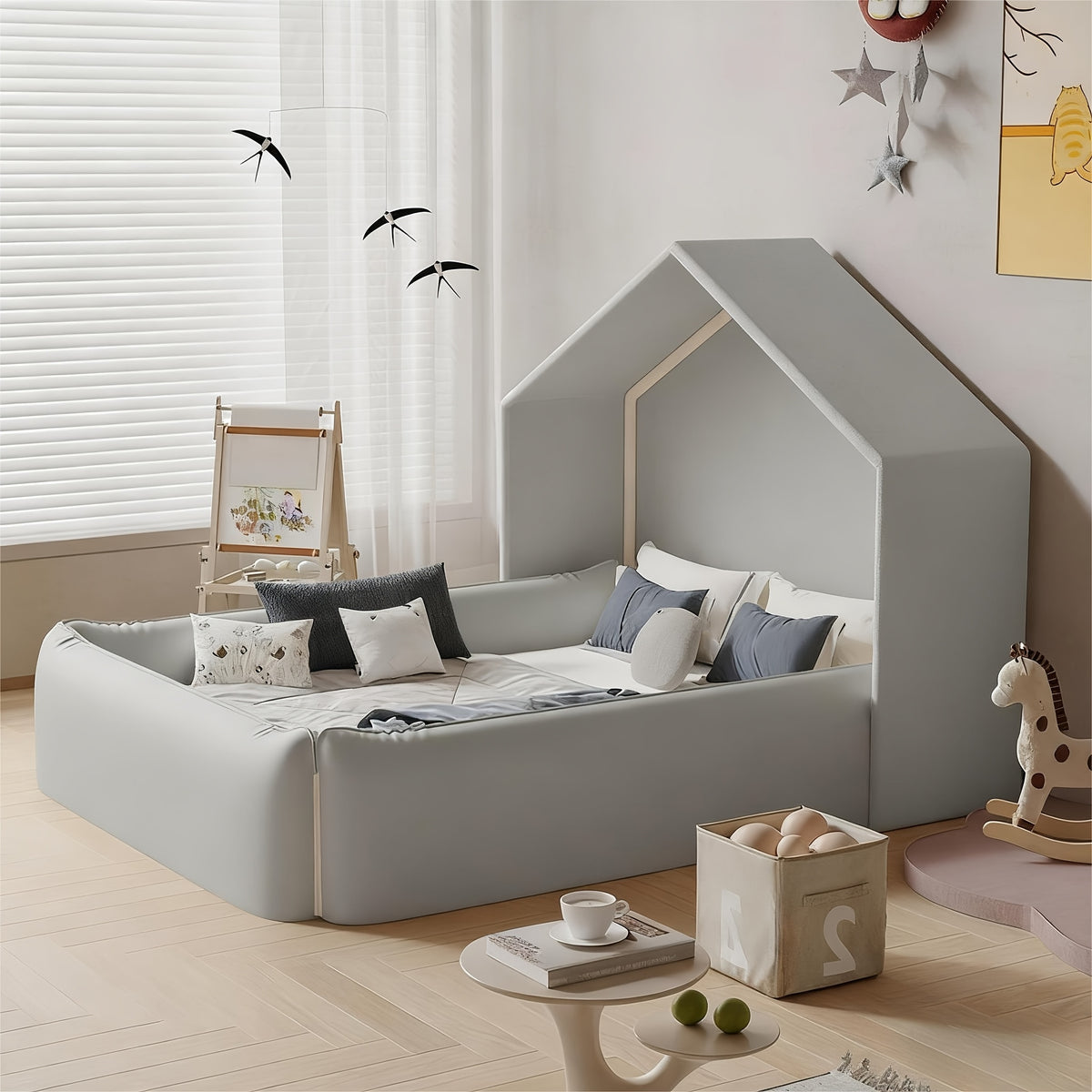 Portable Play Tent Bed with Detachable Canopy & Cushioned - Soft White Bed &, Indoor\u002FOutdoor Use, Sponge Guardrails - Bed Frame, Playhouse & Room