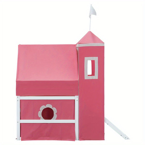 Twin Size Loft Bed with Slide Pink Tent and Tower Pink OLD SKU:WF532005AAH