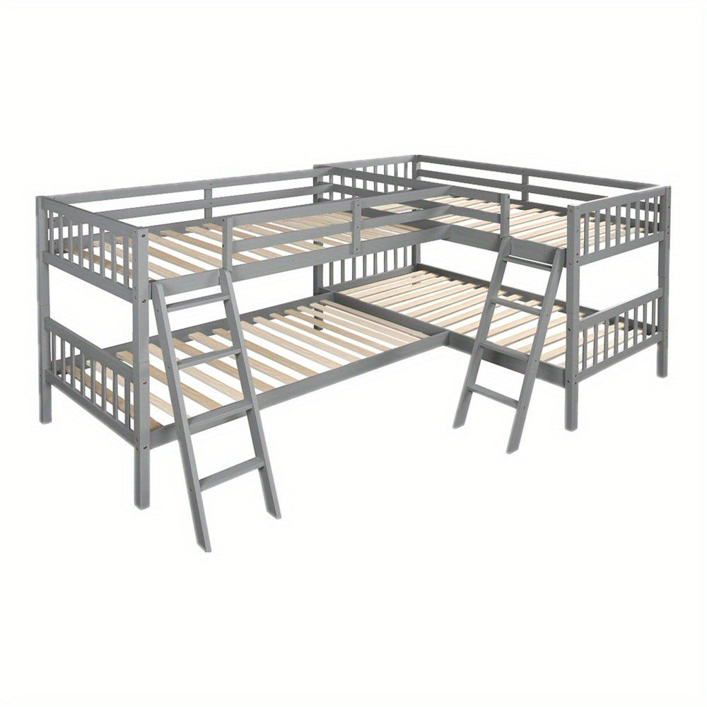RIDFY L-Shaped Bunk Bed with Ladder, Twin Size-Gray
