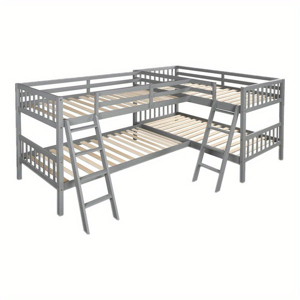 RIDFY L-Shaped Bunk Bed with Ladder, Twin Size-Gray
